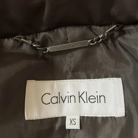 Calvin Klein Brown Long Puffer Down Hooded Coat - Size XS- Excellent Condition - Picture 13 of 16
